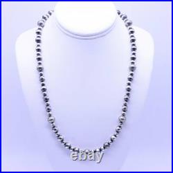 10mm Beaded Navajo Pearls Necklace, Sterling Silver Aztec Native American