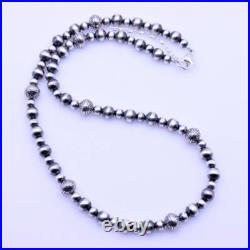 10mm Beaded Navajo Pearls Necklace, Sterling Silver Aztec Native American