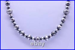 10mm Beaded Navajo Pearls Necklace, Sterling Silver Aztec Native American
