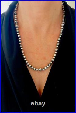 10mm Beaded Navajo Pearls Necklace, Sterling Silver Aztec Native American