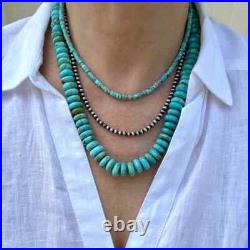 12mm Genuine Blue Green Kingman Arizona Large Turquoise Rondelle Beaded Necklace