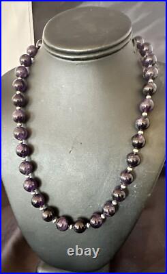 12mm Purple Amethyst Navajo Sterling Silver Necklace 21 18304