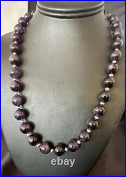 12mm Purple Amethyst Navajo Sterling Silver Necklace 21 18304