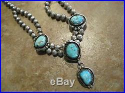 16 1/2 FINE Vintage Navajo Sterling Silver Turquoise HAND MADE Bead Necklace