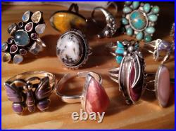 16 Beautiful Sterling Silver Rings. Some Signed By Artists. Turquoise/Gemstone
