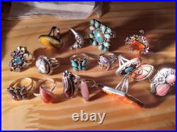 16 Beautiful Sterling Silver Rings. Some Signed By Artists. Turquoise/Gemstone