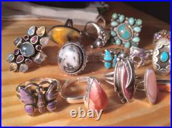 16 Beautiful Sterling Silver Rings. Some Signed By Artists. Turquoise/Gemstone
