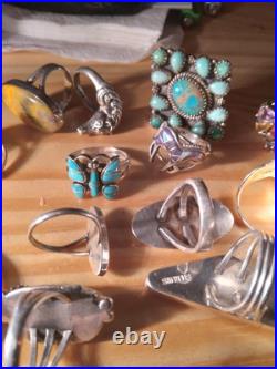 16 Beautiful Sterling Silver Rings. Some Signed By Artists. Turquoise/Gemstone
