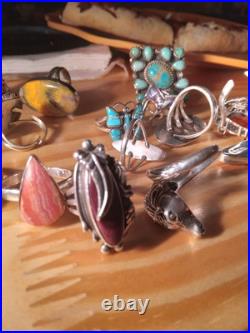 16 Beautiful Sterling Silver Rings. Some Signed By Artists. Turquoise/Gemstone
