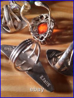 16 Beautiful Sterling Silver Rings. Some Signed By Artists. Turquoise/Gemstone