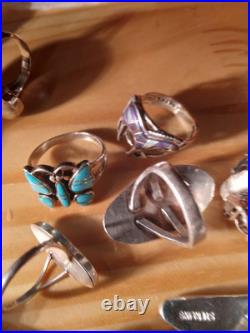 16 Beautiful Sterling Silver Rings. Some Signed By Artists. Turquoise/Gemstone