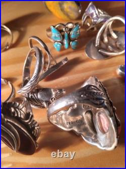 16 Beautiful Sterling Silver Rings. Some Signed By Artists. Turquoise/Gemstone