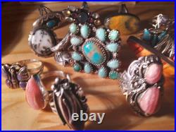 16 Beautiful Sterling Silver Rings. Some Signed By Artists. Turquoise/Gemstone