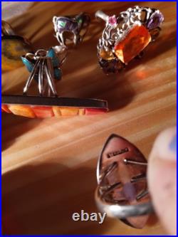 16 Beautiful Sterling Silver Rings. Some Signed By Artists. Turquoise/Gemstone