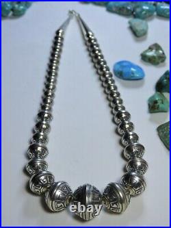 16 NAVAJO PEARLS Stamped STERLING Silver WILD GOOSE MOON 8-18mm NECKLACE