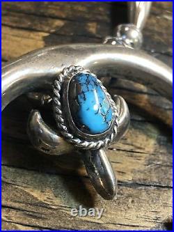 #1876 Morenci Turquoise Sea Turtle Naja, Navajo Sterling Silver Bench Bead
