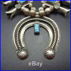 1920s Vintage NAVAJO Sterling Silver Turquoise BOX BOW SQUASH BLOSSOM Necklace