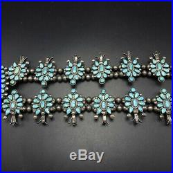 1940s Vintage NAVAJO Sterling Silver TURQUOISE CLUSTER Squash Blossom NECKLACE