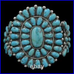 1950's Navajo Old Pawn Sterling Silver KINGMAN Turquoise Cluster Cuff Bracelet