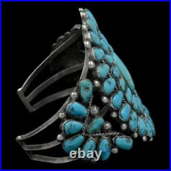 1950's Navajo Old Pawn Sterling Silver KINGMAN Turquoise Cluster Cuff Bracelet
