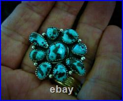 1950s Vintage Old Pawn NAVAJO 925 Sterling Silver BLUE TURQUOISE Flower RING 8