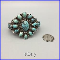 1960s NICE and HEAVY, TURQUOISE AND STERLING SILVER CLUSTER CUFF BRACELET