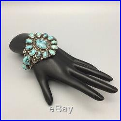 1960s NICE and HEAVY, TURQUOISE AND STERLING SILVER CLUSTER CUFF BRACELET