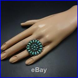 1960s Vintage NAVAJO Sterling Silver TURQUOISE Petit Point Cluster RING size 7