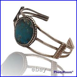 1970s Navajo Sterling Silver Matthew and Rosemary Lidase Turquoise Bracelet