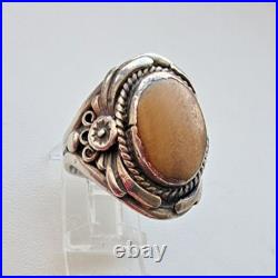 1970s VINTAGE 925 STERLING SILVER MADE''SC'' NAVAJO TIGER EYE RING SIZE 10.75