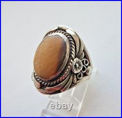 1970s VINTAGE 925 STERLING SILVER MADE''SC'' NAVAJO TIGER EYE RING SIZE 10.75