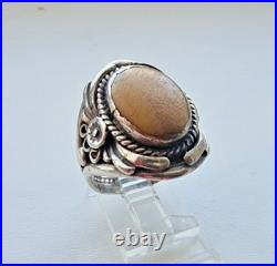 1970s VINTAGE 925 STERLING SILVER MADE''SC'' NAVAJO TIGER EYE RING SIZE 10.75