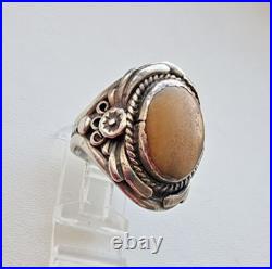 1970s VINTAGE 925 STERLING SILVER MADE''SC'' NAVAJO TIGER EYE RING SIZE 10.75