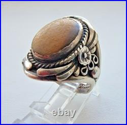 1970s VINTAGE 925 STERLING SILVER MADE''SC'' NAVAJO TIGER EYE RING SIZE 10.75