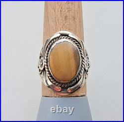 1970s VINTAGE 925 STERLING SILVER MADE''SC'' NAVAJO TIGER EYE RING SIZE 10.75