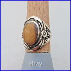 1970s VINTAGE 925 STERLING SILVER MADE''SC'' NAVAJO TIGER EYE RING SIZE 10.75