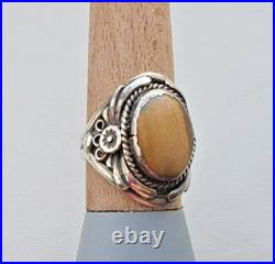 1970s VINTAGE 925 STERLING SILVER MADE''SC'' NAVAJO TIGER EYE RING SIZE 10.75