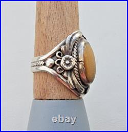 1970s VINTAGE 925 STERLING SILVER MADE''SC'' NAVAJO TIGER EYE RING SIZE 10.75