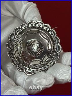 2 Suzie James Navajo Sterling Silver Stamped Concho Brooch Pin