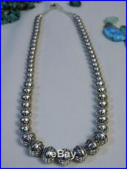 20 MORNING STAR Stamped NAVAJO PEARLS Graduated STERLING Silver NECKLACE