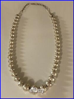 20 Native American Sterling Silver Stamped Bench Beads Navajo Pearls Necklace