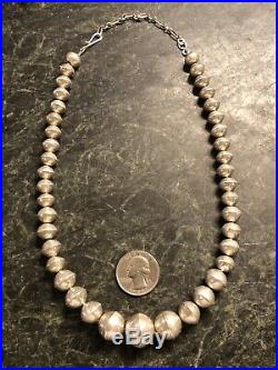 20 Native American Sterling Silver Stamped Bench Beads Navajo Pearls Necklace