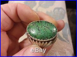 20g VTG MENS NAVAJO SPIDERWEB CARICO LAKE TURQUOISE STERLING SILVER RING SIZE 12