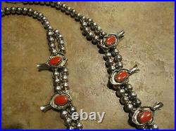 22 EXTRA FINE Vintage Navajo Sterling Silver CORAL Squash Blossom Necklace