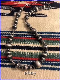 #2217 Navajo Pearls Bench Bead Necklace Adjustable 17-20 Sterling Silver 925