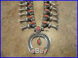 23 SCARCE OLD PAWN NAVAJO Sterling Silver CORAL Squash Blossom Necklace