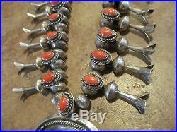 23 SCARCE OLD PAWN NAVAJO Sterling Silver CORAL Squash Blossom Necklace