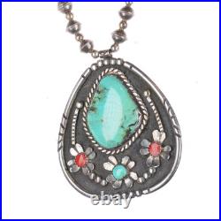 23 Vintage Navajo sterling silver, turquoise/coral pendant/beaded necklace