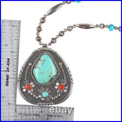 23 Vintage Navajo sterling silver, turquoise/coral pendant/beaded necklace