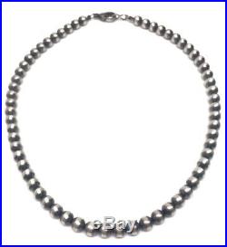 24 Navajo Pearls Sterling Silver 6mm Beads Necklace